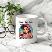 Novelty coffee mug gift featuring coffee drinking woman illustration for office and home use