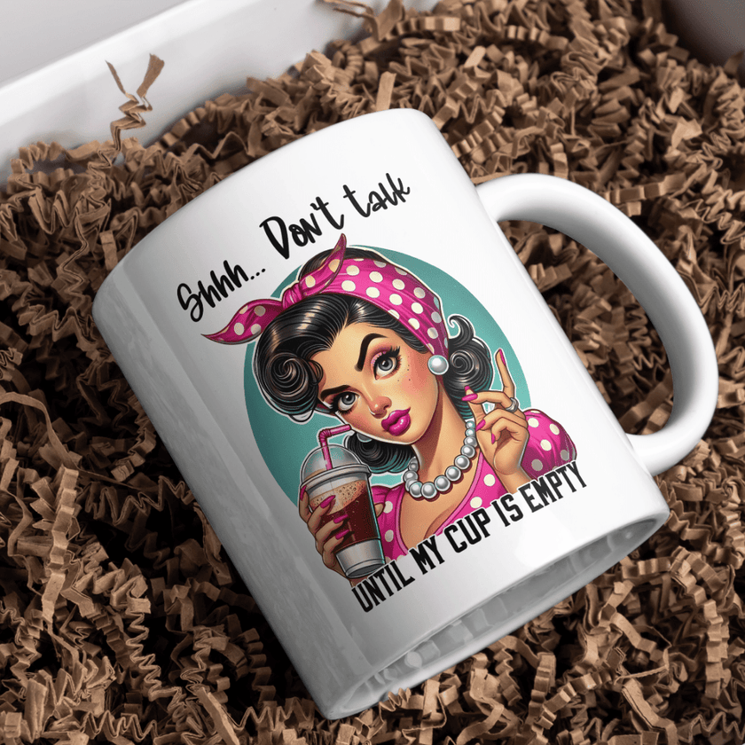 White ceramic coffee mug with humorous caffeine lover design perfect for coffee enthusiasts and moms