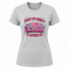 Heather grey women’s sarcastic graphic tee with skeleton lounging on pink couch and anxiety humor typography design
