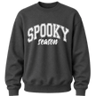 Dark heather Spooky Season Halloween crewneck with contrasting graphic lettering for men and women