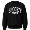 Black Spooky Season Halloween sweatshirt featuring white varsity lettering for cozy fall and October outfits
