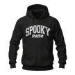 Black Spooky Season Halloween hoodie with white distressed lettering and casual unisex styling