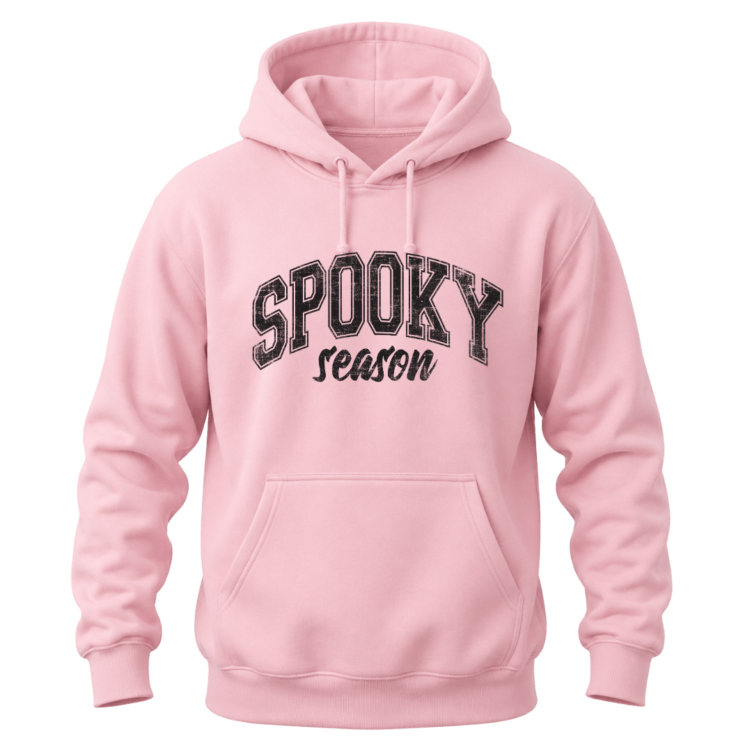 Light pink Spooky Season Halloween hoodie with black graphic for cozy fall outfits and seasonal gifting