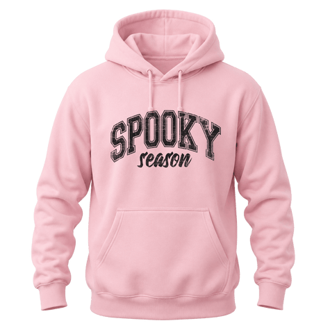 Light pink Spooky Season Halloween hoodie with black graphic for cozy fall outfits and seasonal gifting
