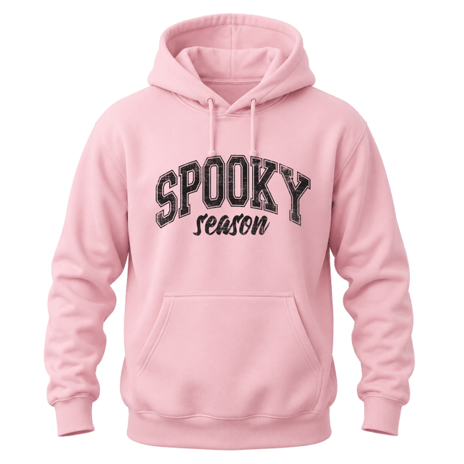 Light pink Spooky Season Halloween hoodie with black graphic for cozy fall outfits and seasonal gifting