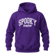 Purple unisex Spooky Season hoodie with white collegiate graphic for Halloween parties and fall outfits