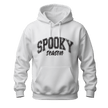 White Spooky Season hoodie with black distressed Halloween graphic for men and women