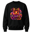 Black girls Halloween sweatshirt featuring leopard bow jack o lantern and colourful Spooky Season pumpkin artwork