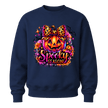 Navy girls Spooky Season sweatshirt with leopard bow jack o lantern and vibrant pink orange Halloween artwork
