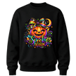 Black youth girls Halloween crewneck with rainbow bow pumpkin and bright multicolour Spooky Season graphic