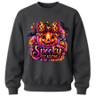 Charcoal Grey girls Halloween sweatshirt featuring colourful jack o lantern, leopard bow and Spooky Season lettering