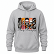 A light gray heather pullover hoodie with a graphic print of five stylized skeletons in different poses on a black, orange, and pink background, with the text 'Stay Creepy' written below in black script.