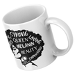 Empowering afro woman vector design with typography featuring words strong, fierce, melanin, beauty, and queen — elegant graphic for mugs, apparel, and wall prints.
