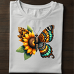 Colorful nature-inspired sunflower butterfly T-shirt with intricate patterns—modern look for daily wear or gifting.
