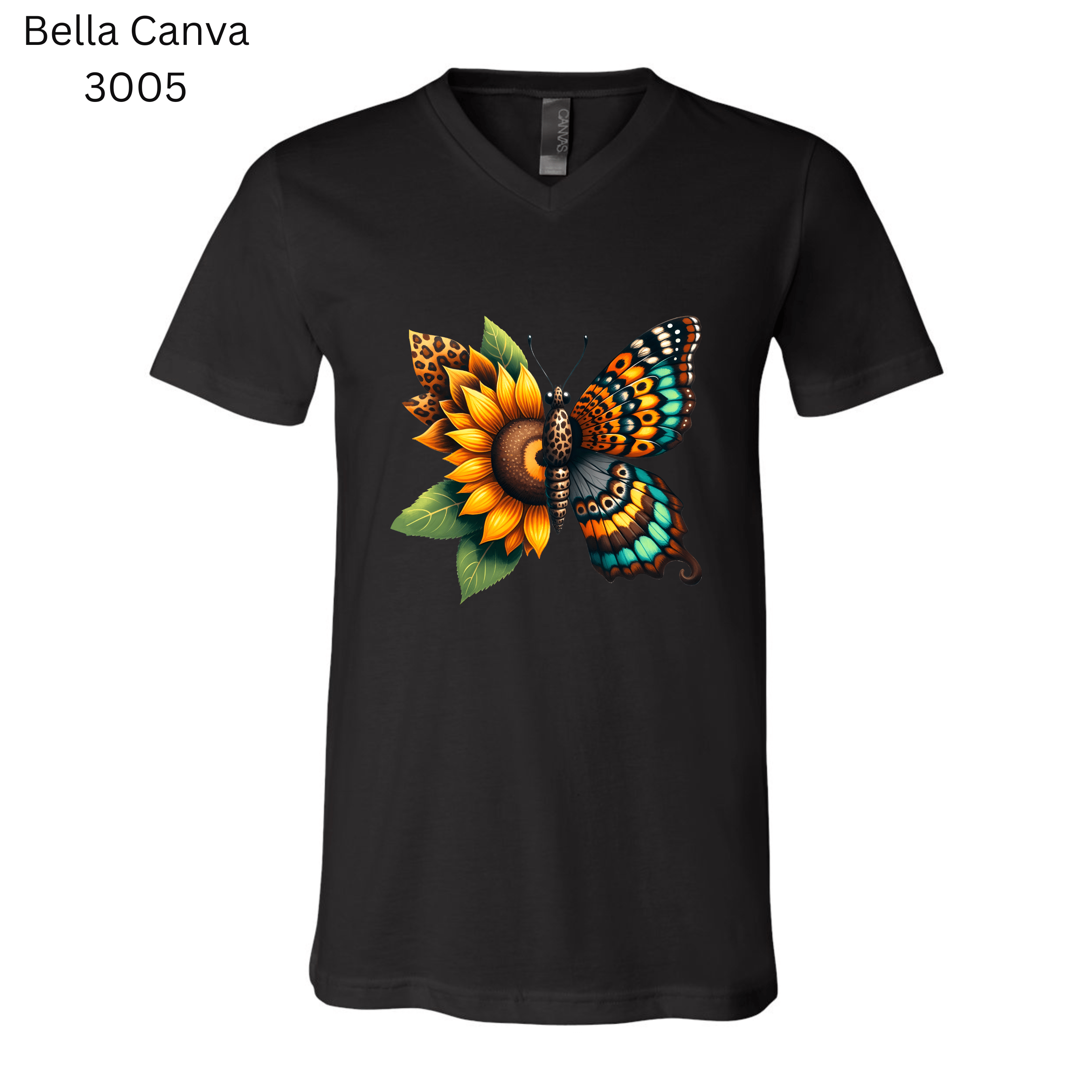 Bright sunflower butterfly shirt with detailed artwork—perfect for summer, festivals, and boho-chic lovers.