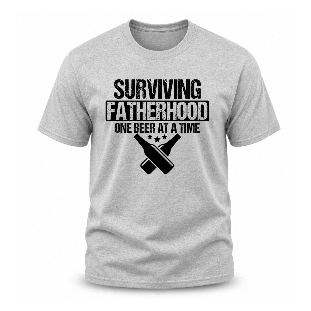 Sport grey men’s funny dad shirt with vintage distressed typography and beer graphic design