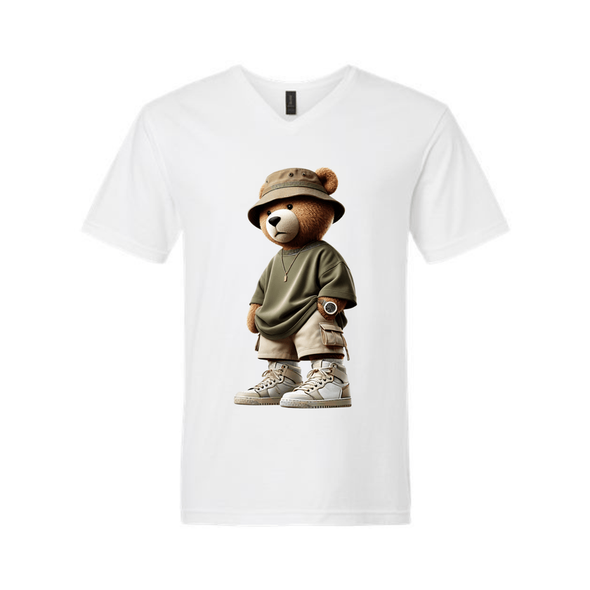 Cute streetwear teddy bear design on white unisex t-shirt