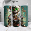 Swag teddy bear Christmas tumbler with chains, sunglasses, and reindeer design on 20oz skinny tumbler.