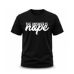 Black men's graphic T shirt featuring The Answer Is Nope funny sarcastic typography design
