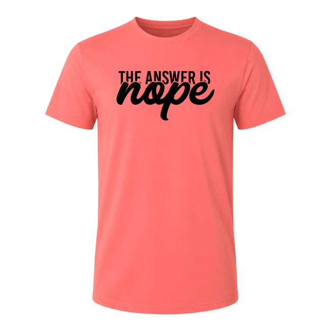 Coral silk casual men's T shirt featuring The Answer Is Nope slogan print
