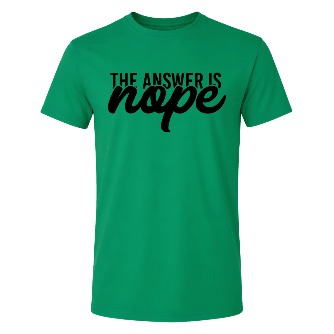 Irish green men's graphic T shirt featuring sarcastic The Answer Is Nope design