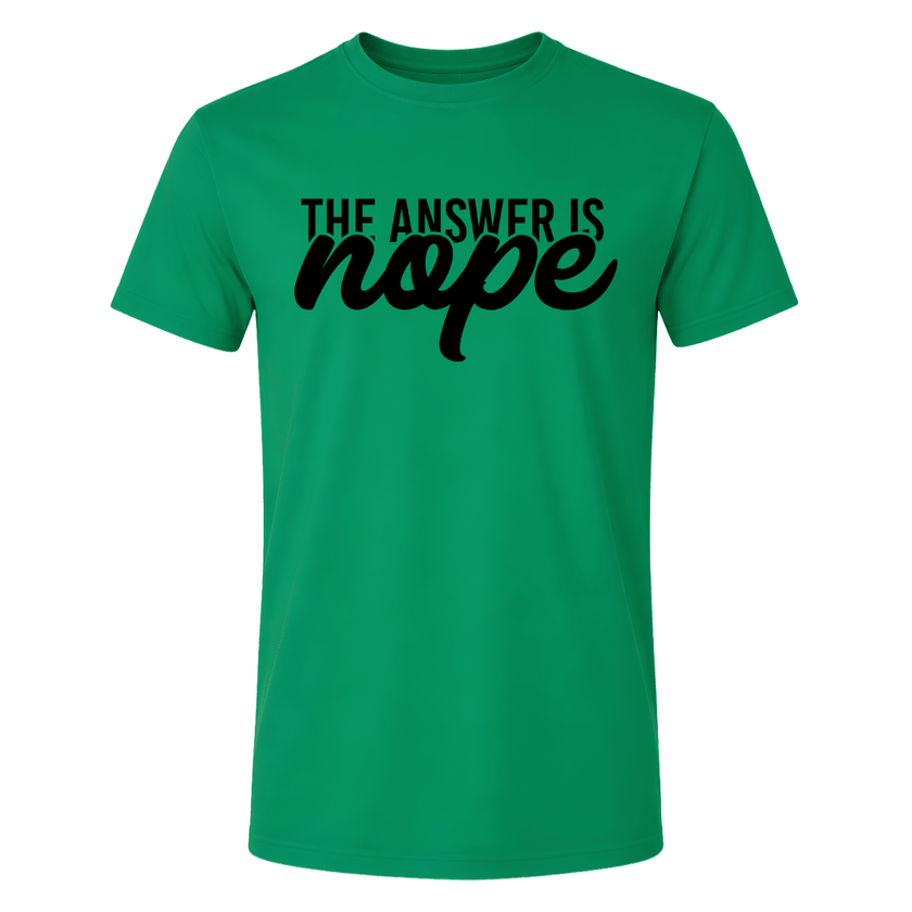 Irish green men's graphic T shirt featuring sarcastic The Answer Is Nope design