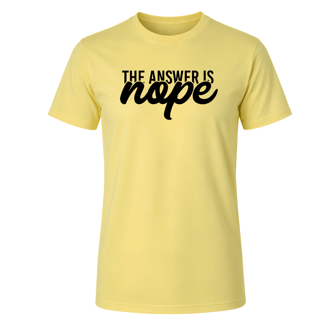 Premium men's graphic T shirt collection featuring The Answer Is Nope design in multiple colors