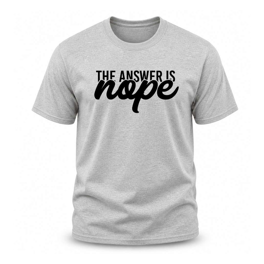 Sport grey men's T shirt featuring modern sarcastic The Answer Is Nope typography artwork