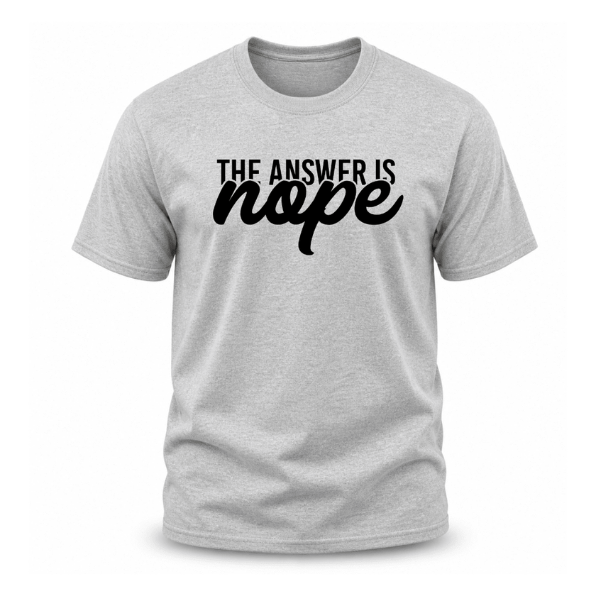 Sport grey men's T shirt featuring modern sarcastic The Answer Is Nope typography artwork