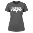 Charcoal grey women's graphic shirt with modern typography design