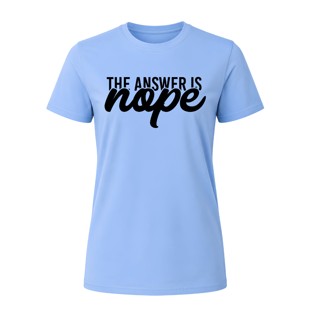 Carolina blue women's fashion t shirt featuring Nope slogan print