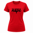 Red women's graphic tee featuring The Answer Is Nope design