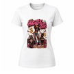 White women’s fashion graphic tee with bold hustle inspired artwork and luxury streetwear aesthetic