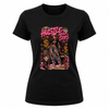Black women’s motivational graphic t shirt featuring colorful hustle never stops urban streetwear artwork
