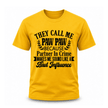 Yellow grandpa graphic tee with funny bad influence quote for stylish and fun family apparel