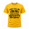 Yellow grandpa graphic tee with funny bad influence quote for stylish and fun family apparel