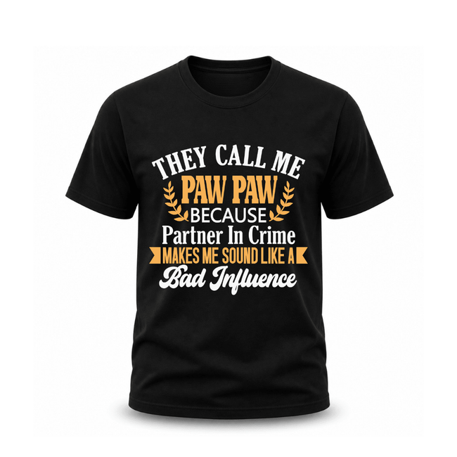 Black Paw Paw grandpa graphic t shirt with funny partner in crime quote for proud grandfathers