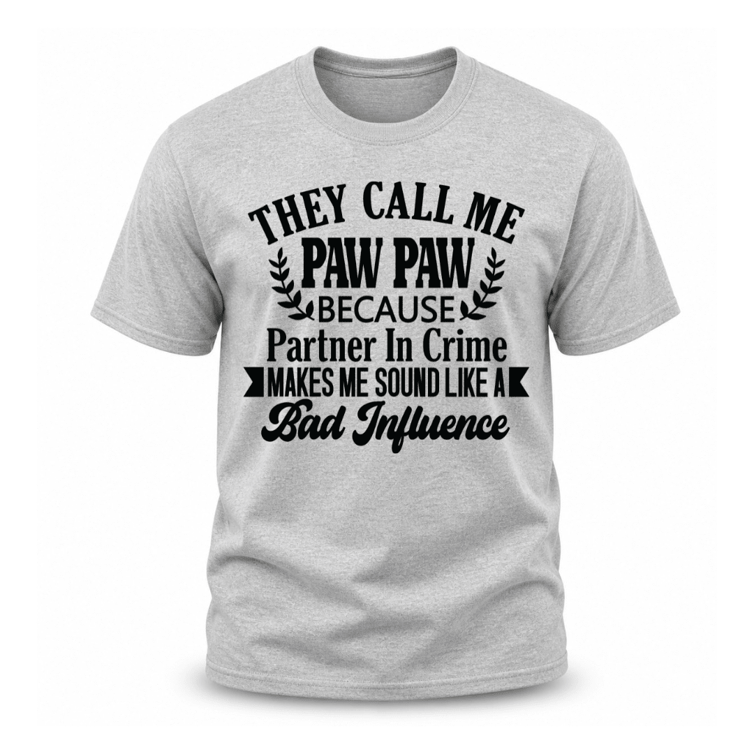 Gray grandfather quote tee with partner in crime saying perfect gift for grandpa