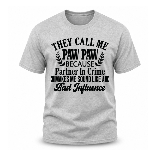 Gray grandfather quote tee with partner in crime saying perfect gift for grandpa