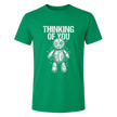 Irish green men’s Thinking of You graphic T shirt featuring white lettering and dark humor voodoo doll artwork