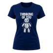 Navy women’s sarcastic Thinking of You T shirt with contrasting white voodoo doll graphic on the front
