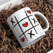Romantic XOXO tic tac toe design coffee mug in gift box with brown shreds