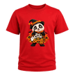 Red kids Halloween T shirt with large Too Cute to Spook panda witch graphic, orange pumpkins and spooky season details