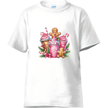 White women’s holiday tee with gingerbread cookies, whipped drinks, and candy canes in colorful Christmas design.