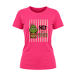 Heliconia pink women’s Not A Hugger shirt with grumpy cactus character and cute flower accent.