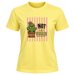 Corn Silk yellow women’s cactus tee with funny plant lover artwork and soft pink striped design detail.