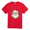 Red holiday tee for women with festive pink Santa and leopard print Christmas artwork.