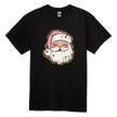 Black Christmas T-shirt for women with adorable pink Santa Claus graphic.