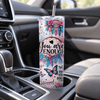 You Are Enough slim travel tumbler sitting in a vehicle cup holder with butterfly, floral and motivational affirmation design