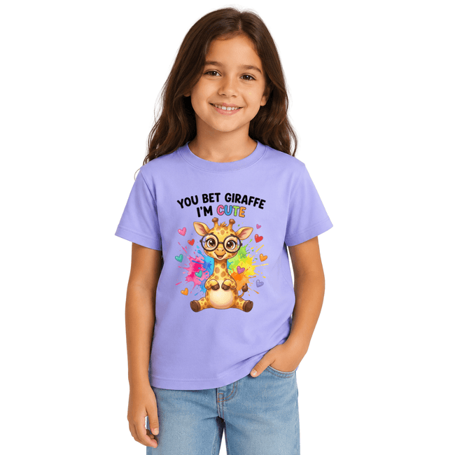 Violet Youth Girls Giraffe Graphic Tee, You Bet Giraffe I'm Cute Rainbow Design Shirt